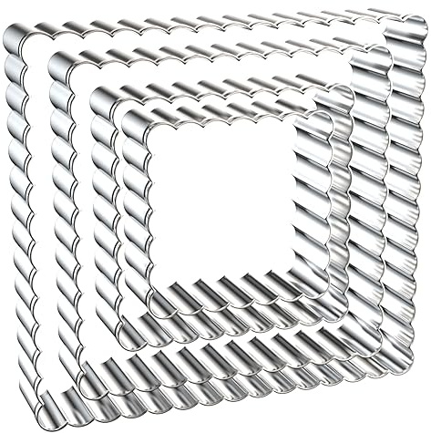 QAAQS Juego de cortadores de galletas cuadrados festoneados, 5 pulgadas, 4 pulgadas, 3 pulgadas, 2 pulgadas, borde estriado, placa cuadrada ondulada, moldes para galletas, acero inoxidable