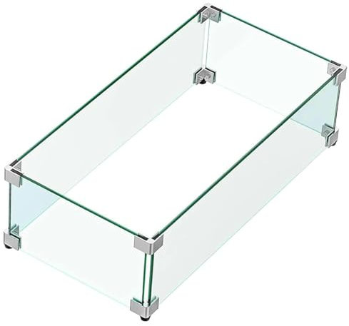 MESIDA 80 x 30 x 15 cm Feuerstelle, Glas-Windschutz, gehärtetes Glas, Feuerstelle, Tischschild, dick und stabil, mit Harter Aluminium-Eckhalterung und Gummifüßen…