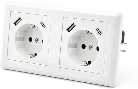 HANYEAL Schuko Steckdose 2 Fach Steckdose Glas Unterputz Steckdose,Steckdosen mit Kristall Glas Platte Doppel Wandsteckdosen 16Amp EU Standard Verlängerungssteckdosen Weiß