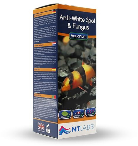 NT Labs Aquarium Anti White Spot & Fungus Treatment (250ml Treats 1250L) | 7-day malachite green & formaldehyde course cures white spot & cotton wool fungus. Non-toxic to shrimp & snails.