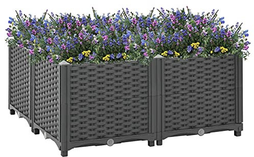 Cosisti Lit Surélevé Jardinière d'Extérieur Carré, Potager sur Pied, Bac Jardiniere Exterieur, Balcon en Polypropylène - Gris Foncé - 80 x 80 x 38 cm