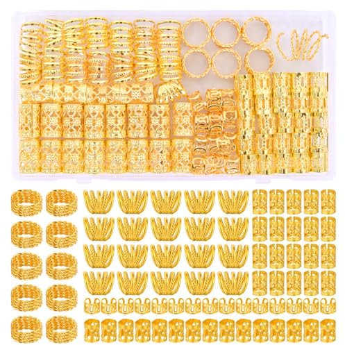 120 Pieces Hair Cuffs and Braid Rings Dread Locks Hair Jewelry Rings Metal Hair Accessories Adjustable Braids Hair Cuff Decoration with a Storage Box for Women Girls
