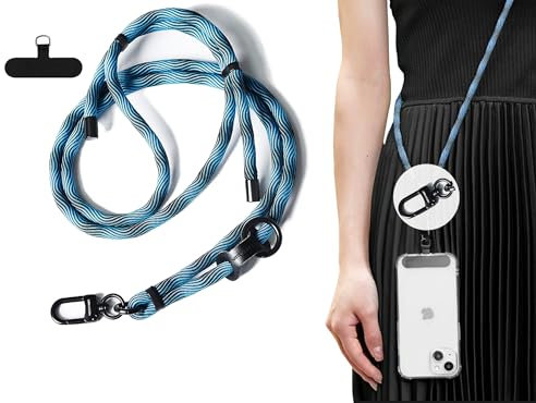 Pangogogo Stylisches Handykette Universal - Verstellbare Handy Schnur aus Verdicktem Polyester - Phone Lanyard mit Nylonclip (black-blue)