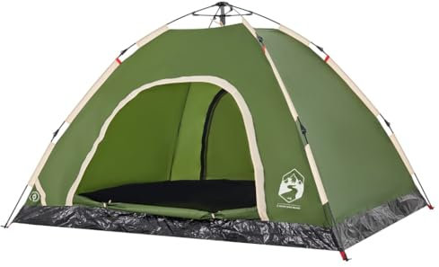 vidaXL Campingzelt 4 Personen, Kuppelzelt mit Quick-Release-System, Wurfzelt mit Netzwände E-Anschluss, Trekkingzelt Zelt, Grün 190T Polyester