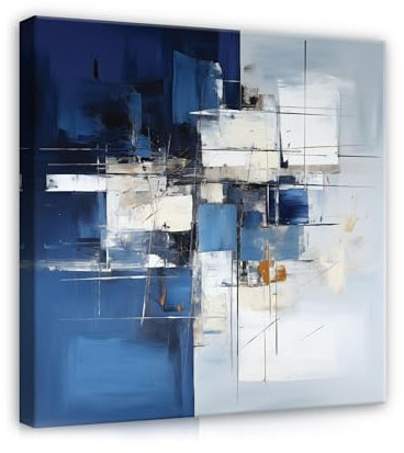 WallArena - Leinwand Bilder - WandAbstrakt blau - 80x80 cm Leinwandbilder - Bild auf leinwand - Wandbild XXL groß Wandbilder für Wohnzimmer Schlafzimmer Wohnzimmerbilder Modern