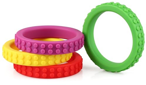 4 Packs Silicone Chewy Bracelet for Kids, Silicone Oral Motor Aids Teething Bracelet for Aggressive Chewers with Autism, ADHD, SPD, or Special Need (Color 3)