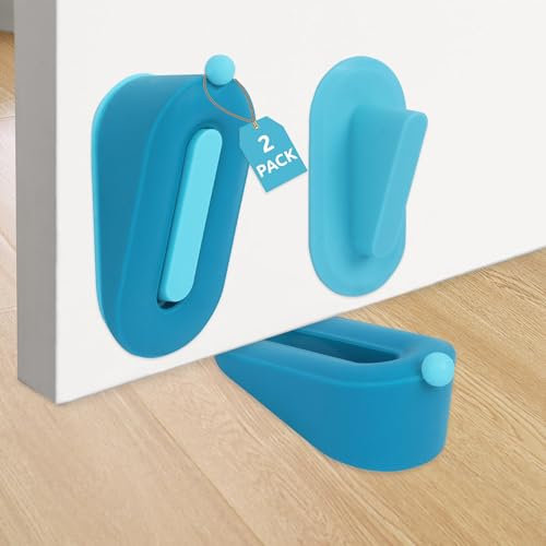 NiCola Door Stopper, 2Pack Cute Door Stop, Decorative Rubber Door Stops, Heavy Duty Sound deadening Door Stops for Home and Office (Blue)