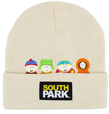 South Park Beanie Mütze Stan Kyle Kenny und Cartman Winter Knit Cap mit Logo und Manschette Beige One Size, Beige, Einheitsgröße
