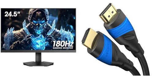 KOORUI 24.5 Inch FHD Gaming Monitor, Computer Monitors Full HD (1920 x 1080), VA, 1ms, Adpitive & HDMI Cable 4K – 5m – with A.I.S Shielding – Designed in Germany