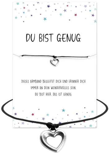 BOOMTOP Armband Herz Damen Glücksarmband Armbänder Glücksbringer mit Herzchen Mädchen Du Bist Genug Mutmacherarmband Verstellbar 27cm Weihnachten Geschenke Geburtstag Taufe Adventskalender Füllung