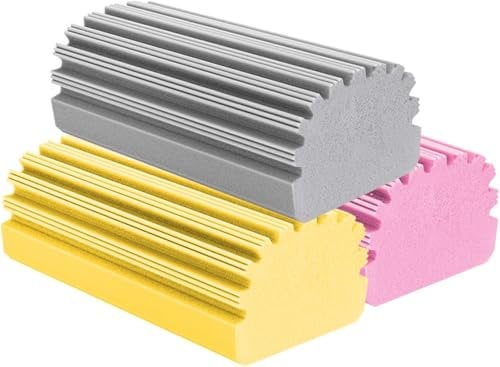 Feucht Reinigungsschwamm Staubwedel, Damp Clean Duster Schwamm, Schmutzradierer Schwamm, Wiederverwendbarer Staubschwamm,3 Stück Damp Duster Schwamm, Grau, Gelb, Rosa