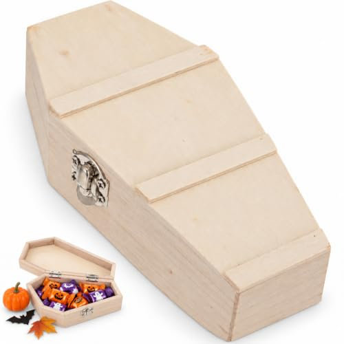 Tofficu Halloween Sargbox Aus Holz, Mini-Sarg-Dekoration Aufbewahrungsbox | 15,7cm, Mini Holzsarg Mit Metallverschluss, DIY Box Zum Bemalen Für Süßigkeiten, Kleine Geschenke Und Gruseldeko, Naturholz