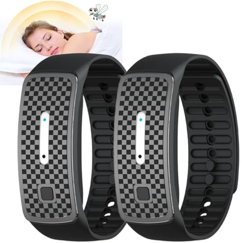 2pcs Ultrasonic Mosquito Repellent Bracelet,Moskito Pro Bracelet,Anti Mosquito Bracelet,Mosquito Bracelets for Adults,Waterproof Bug Repellent Bands,Anti Insect Wristband Repellent (Blcak)