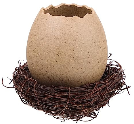 Parliky Keramik Vogelnest Pflanzgefäß aus Rattan mit Natürlicher Eierschalenform Stilvoller Hydroponischer Blumentopf für Zuhause und Schreibtisch Stabiles