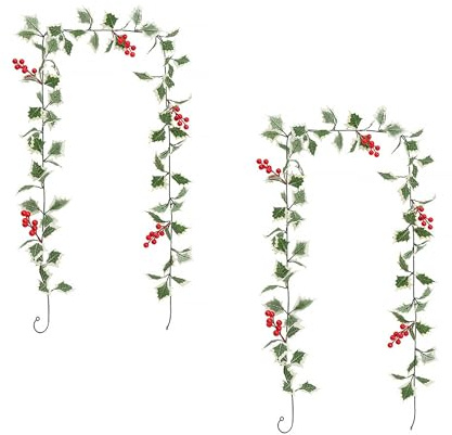 2 Stück,Beeren Weihnachtsgirlande,Weihnachtsgirlande Flexibel,Beerengirlande Mit Roten Beeren Und Grünen Blättern 2 Meter,für Den Innen- Und Außenbereich Garten Heimdekoration Winter Weihnachten