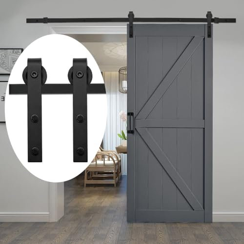 INMOZATA 6.6FT/200cm Carbon Steel Barn Door Kit with Heavy Duty Sliding Door Track