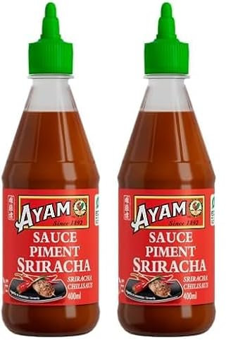 AYAM Sauce Piment Sriracha | Épicée | Piments frais écrasés | Saveurs Authentiques d'Asie | Haute Qualité | Alimentation Saine | Sans gluten | Sans conservateurs | Format Familial - 400ml (Lot de 2)