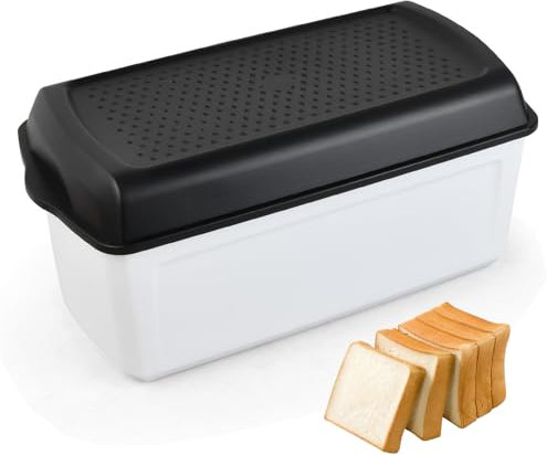 Focenat Panera con Separador y Tapa para Pan, Panera para Pan, Paneras de Mesa, Caja de Pan Grande, Bread Box para Almacenamiento Pan y Bollería, Transpirable Fresco, sin BPA (33 x 17 x 15 cm)