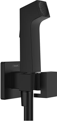 hansgrohe set de bidé E, ducha de bidet con 1 tipo de chorro ahorro de agua (EcoSmart), incl. llave de paso, soporte de ducha y flexo de ducha 1,25 m, para agua fría, negro mate