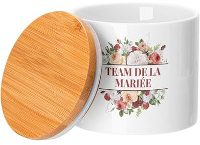 Keramiktopf mit Deckel Bambus - Braut Team Verlobte Hochzeit Blumenstrauß - 473 ml (16 oz) - Topf