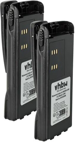 vhbw 2x Battery Replacement for Motorola PMNN4158AR, PMNN4159AR, WPNN4045AR for Radio, Walkie-Talkie (1500 mAh, 7,2 V, NiMH) + Belt Clip