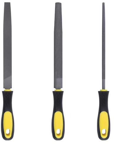 LEONTOOL Juego de 3 limas de escofina de madera de 8 pulgadas, incluye escofina redonda, media redonda, plana. Juego de limas de metal de acero al carbono T12, lima de mano con agarre de goma,