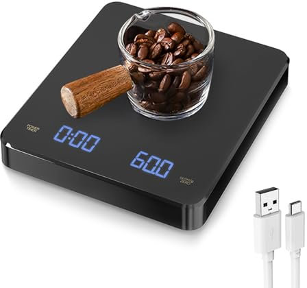 Mini Kaffeewaage mit Timer,Espresso Waage 3kg/0.1g,USB-C wiederaufladbar,wasserdicht,Kompakte digitale Kaffeewaage für Pour Over & Espresso mit Auto/Manuell-Timer (g/oz/ml), Ideal für Reisen & Outdoor