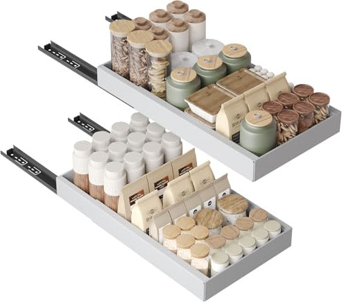 NETEL Teleskopschublade Ausziehbarer Schubladen Organizer Breite 30.5cm，Einstellbare Tiefe 42-55cm für Küchenschränke mit Klebefolie，Kein Bohren，weiß，2er-Pack