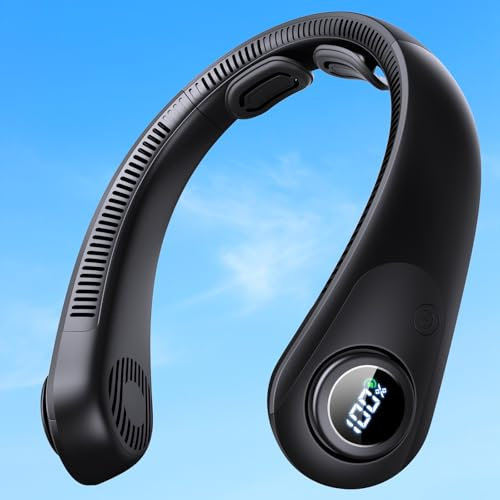 BEYYON Tragbarer Nackenventilator, 5000mAh Halsventilator mit Digitalanzeige, 360° Kühlender Persönlicher Hals-Ventilator Hände frei, 5 Geschwindigkeiten Nackenstütze für Reisen, Camping