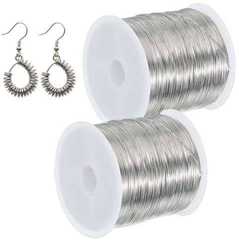 Bobina Filo Alluminio per Bigiotteria,Filo di rame per gioielli, 2 bobine in rame argentato, 200m, 0.3mm, ideale per creazioni fai da te e artigianato