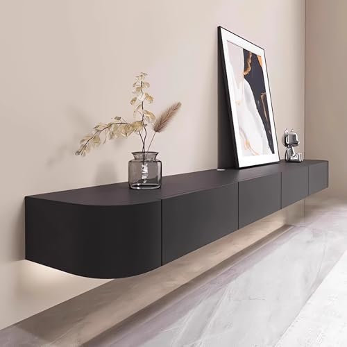 Coubird Meuble TV Suspendu, Meuble TV Flottant, Console multimédia Murale en Bois Massif avec Portes, Support de Rangement pour Salon, Chambre à Coucher (Noir, 120cm/47.2in)