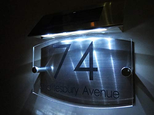 Plaque de numéro de maison moderne à LED solaire avec effet verre acrylique personnalisé pour porte 1 99999