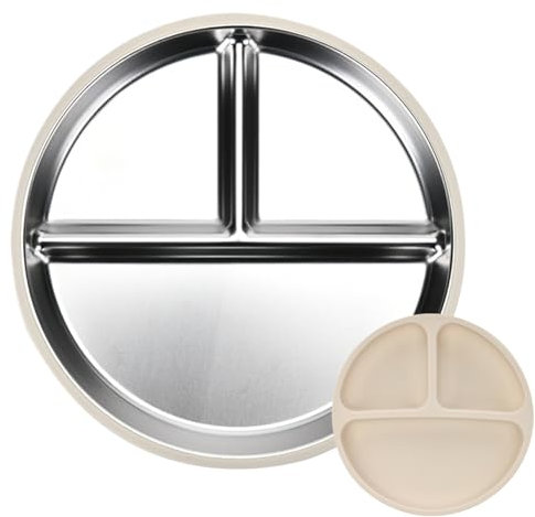Stainless Steel Kids Plates - Three Compartments Metal Food Tray Stainless Steel Dishes, Reusable Divided Serving Tray, Non-Stick Divided Serving Tray Metal Dishes for Vegetables Fruits Meat
