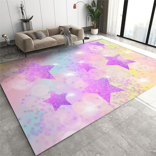Fantasy lila Sterne rutschfester Mikrofaser-Teppich, Valentinstag-Dekoration, maschinenwaschbar, Bodenmatte, leichter Badezimmer- und Waschteppich, 90 x 180 cm
