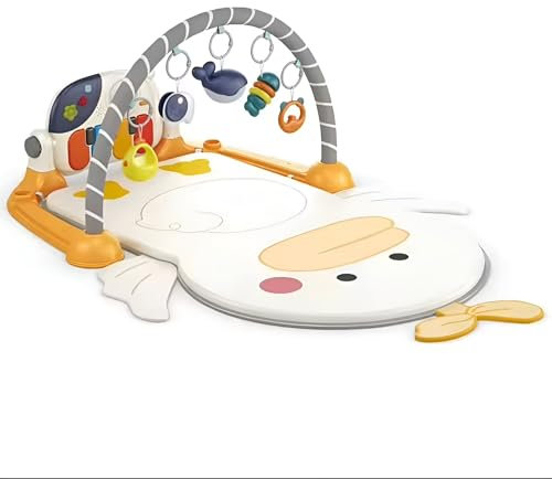 Kadii Baby Spieldecke Gym mit Doppelseitiger Spielfläche, Klaviertastatur, Musik & Lichter, Verstellbare Spieldecke, 0-24 Monate