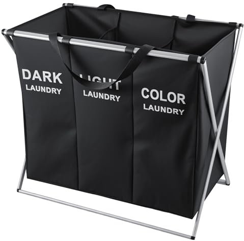 Toemics Wäschekorb, 155L Wäschesammler Mit Ablage, Wäschekorb 3 Fächer, Wäschesack Laundry Baskets Aus Oxford-Gewebe Ausziehbar Abnehmbar 64 X 35 X 62 cm Pfandflaschen Sammelbehälter (Schwarz)