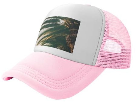 AQHNBM Cappellino da baseball personalizzato con stampa di palme di Los Angeles con retro in rete divertente cappello da camionista casual per adulti nero, rosa, Taglia unica