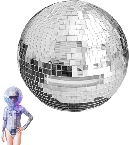 Ouyniei 40cm Discokugel Kopfbedeckung voll mit Gläserspiegeln, Disco Kugel Helm mit extrem coole Lichtreflexion, Glitzer Helm Disco lässt dich in Clubs, Bars und Party-Shows hervorstechen