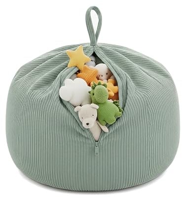 Gutekissen® Kinder Sitzsack-Bezug für Stofftiere 85×85×50 cm - Spielzeug Aufbewahrung für Kinderzimmer - Kuscheltier-Organizer für Plüschtiere & Decken - Oeko-Tex Stoff, Reißverschluss (Grün)
