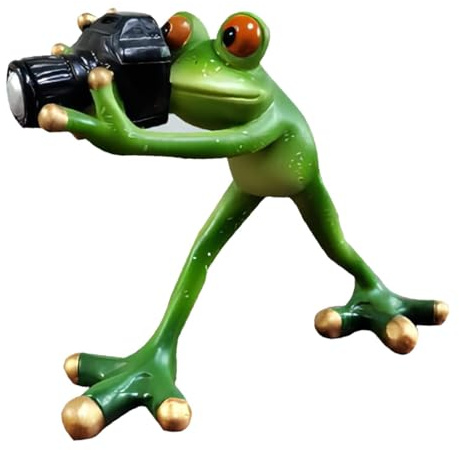 JAYIOLA Frosch Fotografen Figur Aus Kunstharz, Skulptur für Den Außenbereich Zur Dekoration des Teichs
