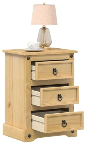 QJBSAVVA Corona Solid Pine Bedside Cabinet 45x35x64 cm Brown Nightstand with 3 Drawers Slim Wooden Chest for Bedroom Living Room