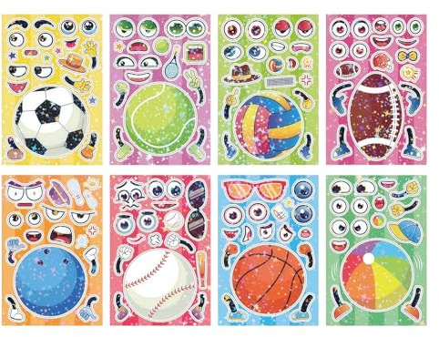 Kotkiddy 24 Stück Ballsport Aufkleber Kinder Make a Face Aufkleber DIY Sticker Kinder Ballsport Glitzer Sticker Holographic Geburtstagsfeier Gastgeschenke Austausch Geschenke