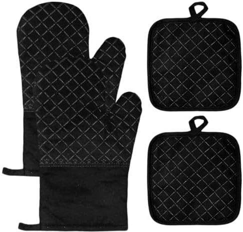 Xynovate 2 Oven Gloves, Heat Resistant Silicone Oven Gloves | Pot Holders, Non-Slip Kitchen Oven Mitts for Grilling Cooking Baking Kitchen Microwave Pizza (27cm, Black)