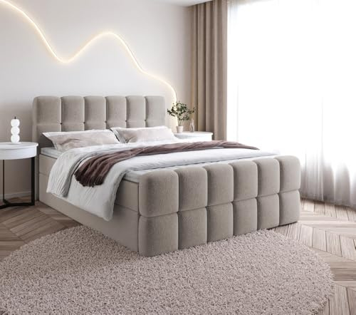 MW EURO-MEBLE Bett Doppelbett Boxspringbett SELA mit Bonell-Matratze + 2 Bettkästen (Cappuccino: Fredo 05, 180x200 cm)