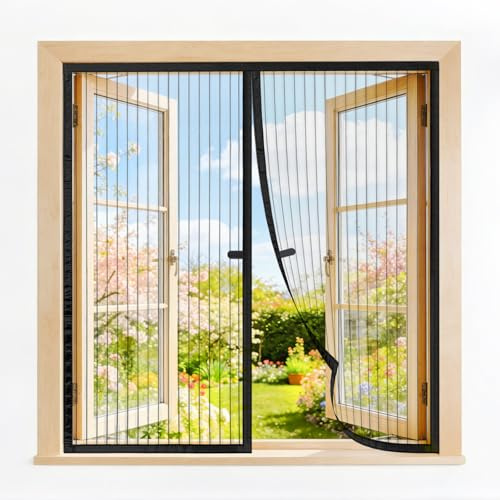 Moustiquaire Fenêtre Magnétique 60x120cm Noir, Rideau Anti-Moustique Fermeture Automatique, Maille Ultra Fine, Sans Perçage, Installation Facile, Pour la plupart des fenêtres et Portes de Balcon