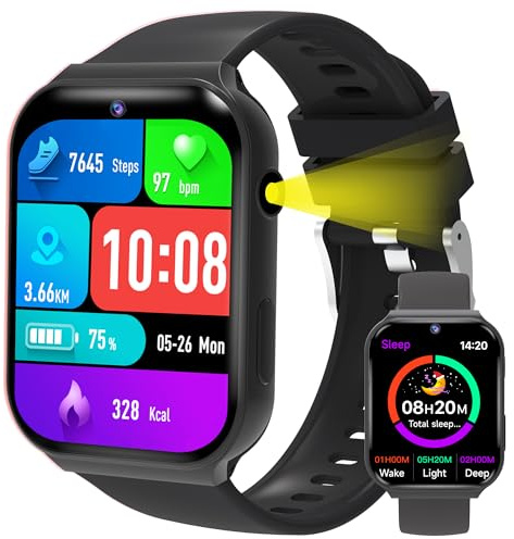 Reloj Inteligente Niño Pulsera Actividad, IP68 1.8 HD Smartwatch Niños y Niñas 3-15 Años con Cámara, Podómetro, Monitor de Sueño, Fondo DIY, 18 Juegos, Linterna, Despertador, Deportivo, Regalo Ideal