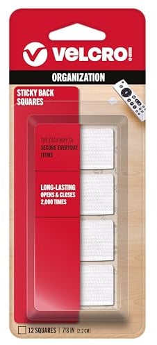 VELCRO Brand Sticky-Back Fasteners, Removable Adhesive, 0.88 X 0.88, White, 12 count (Pack of 1)