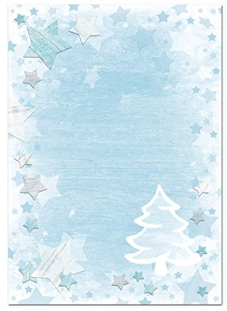 Logbuch-Verlag 50 Blatt Weihnachten Briefpapier blau weiß Weihnachtsbriefpapier Motiv-Papier Druckerpapier BAUM weiß