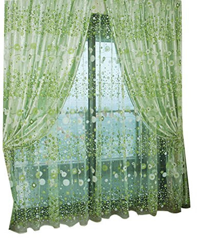 VORCOOL Voile Vorhang Transparent mit Ösen 100x200cm Blumendruck Dekoschal für Schlafzimmer Wohnzimmer Fenster Balkon Polyester Grün 100x200cm