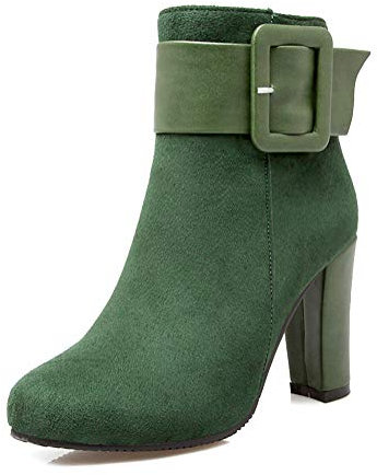 Minetom Stivali Donna Scarpe Autunno Inverno Casual Ankle Boots Stivaletti Tacchi Alti Spessi Fibbia Stivaletti Chelsea da Moda Verde 39 EU